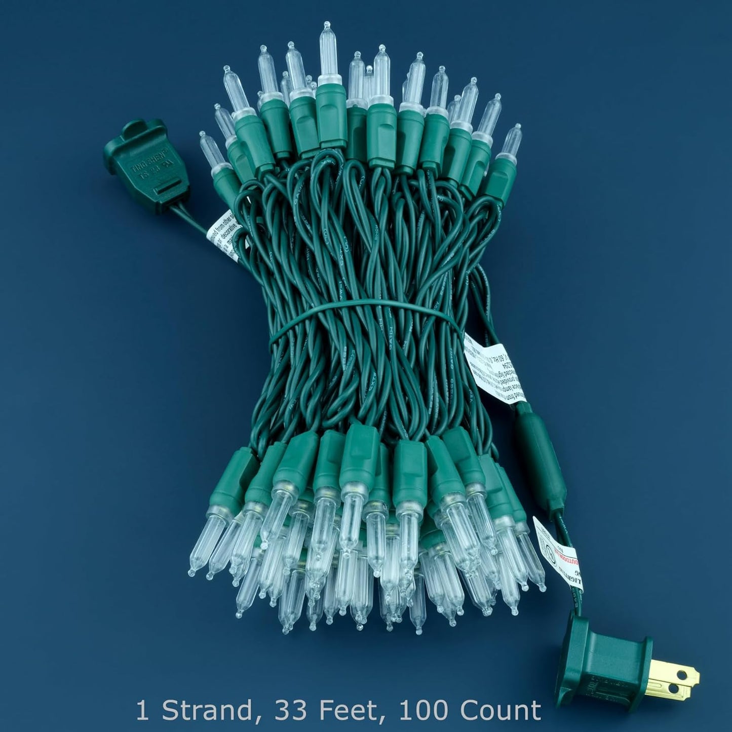 100 Cool White One-Piece LED Christmas Lights, 33 ft Green Cord High Waterproof UL Certified T5 Outdoor String Lights (Cool White)