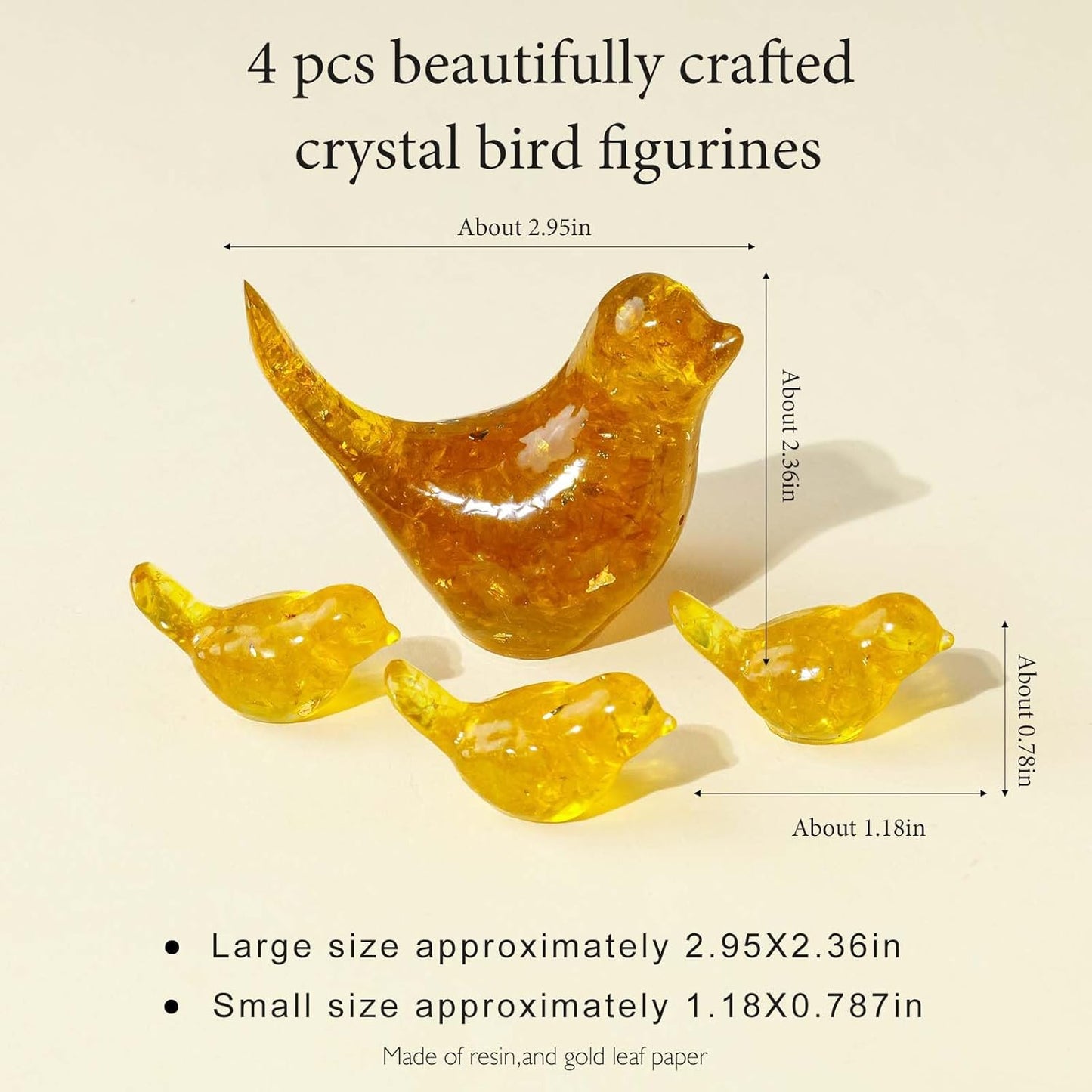Crystal Bird Figurines, Resin Animal Statues, Miniature Decorative Gravel Birds, Home Decor (4PCS-Citrine)