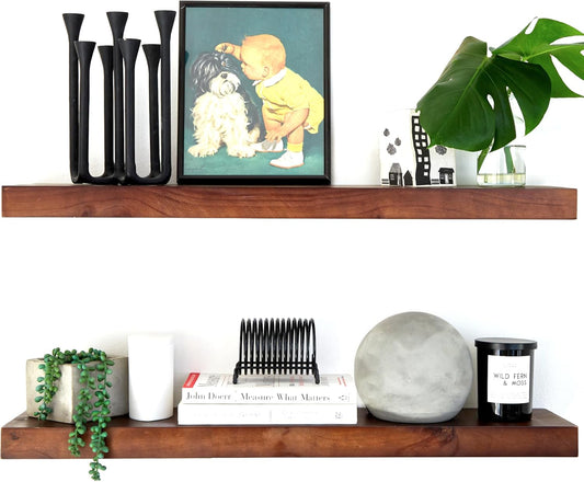 Homeforia 30inch Walnut Floating Shelves for Wall Mounted, High End Solid Real Wood 30 in Floating Shelf, Dark Brown Wooden 30 inch Long Floating Shelves, Heavy Duty Bracket, 30 X 6.5 X 1.75, Set of 2