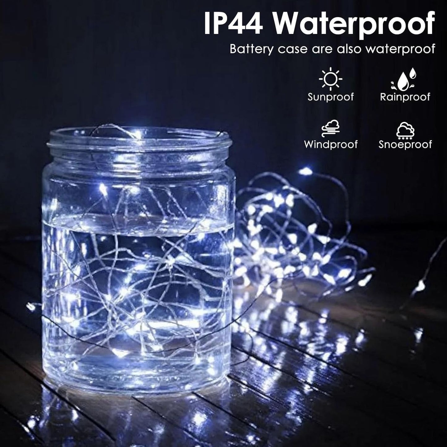 2-Pack Fairy Lights Battery Operated with Remote, Waterproof 66FT 200 LED Battery String Lights Outdoor Indoor, 8 Modes Twinkle Lights with Timer for Bedroom Wedding DIY Christmas Decor (Cool White)