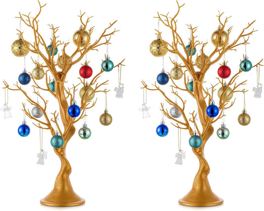 Nuptio 22.8 inch Tall Gold Christmas Tree Branch Artificial Manzanita Tree Centerpiece Wedding Centerpieces for Tables, Decorative Ornament Display Tree Branches for Decoration Weddings (2 Pc)