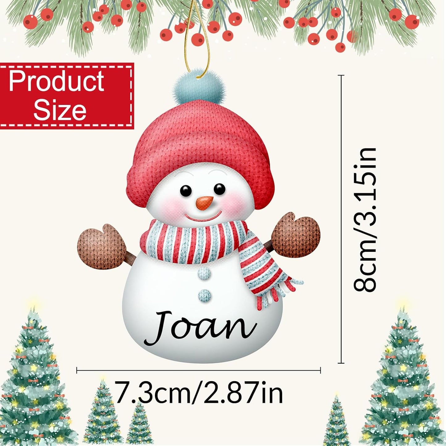 Personalized Christmas Ornaments with Names Snowman Custom Family Ornament Customized Xmas Tree Hanging Wood Decoration Gift 3.15"（8cm） Yellow