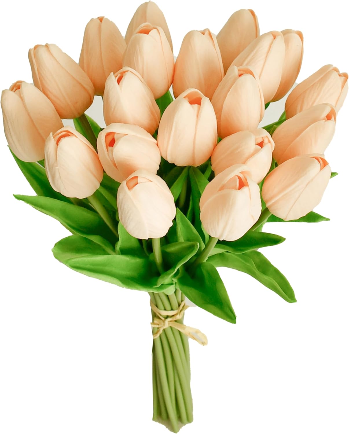 Mandy's Artificial Tulips 20 Stems Champagne PU Faux Flowers for Wedding Home Decor 13.5 Inch