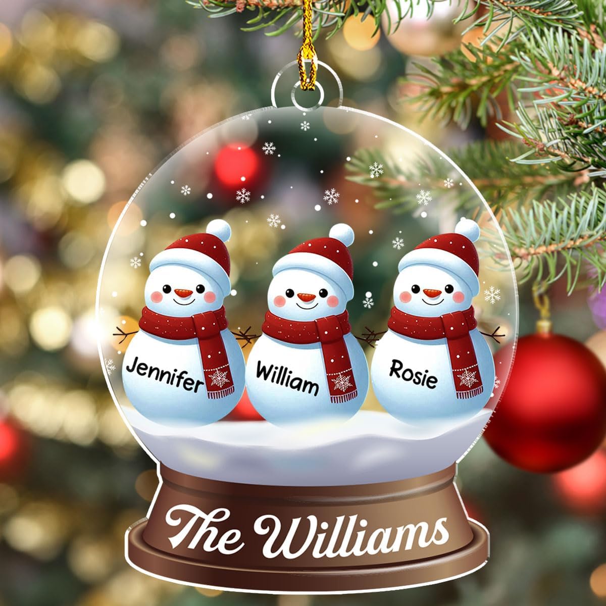 Personalized Family Christmas Acrylic Ornament 2024 - Custom Name Snowman Family Members up to 10 People, Snow Globe Ornament Gifts for Family Tree Decoration (A03, 6 Names)