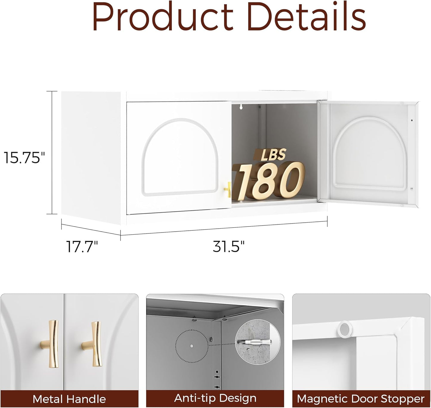 Bathroom Cabinet Wall Mounted, Metal Laundry Wall Storage Cabinets Over Toilet, Medicine Cabinet Organizer with 2 Doors, Floating Cabinets for Launtry, Kitchen, Bathroom, Living Room