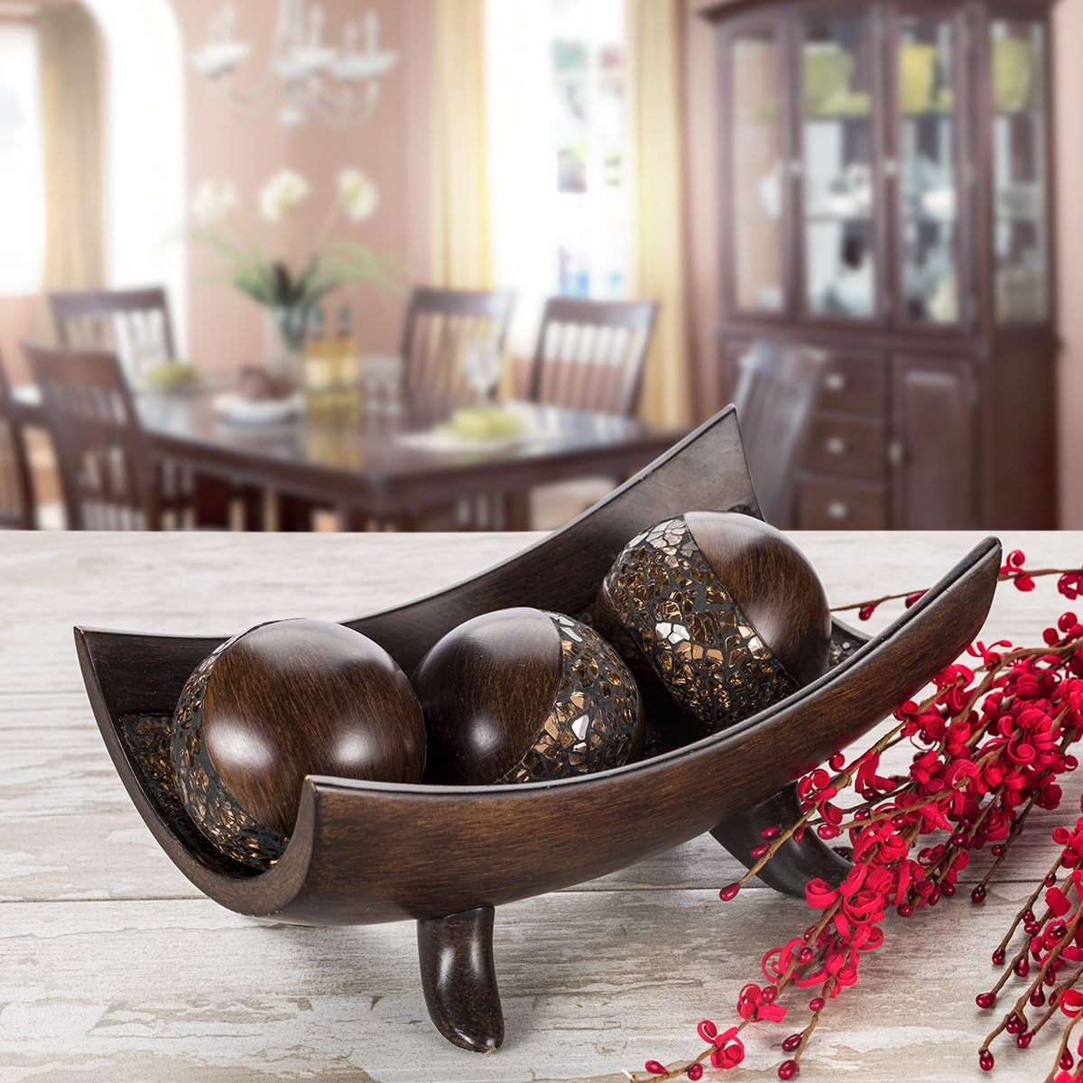 Creative Scents Schonwerk Brown Decorative Bowl for Home Decor - Dining Room Centerpiece - Coffee Table Decor for Living Room - 10" Resin Bowl - House Decor Decorations or Key Bowl for Entryway