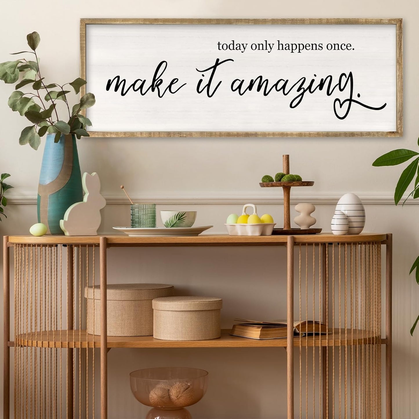 Today Only Happens Once Make It Amazing Wall Art Decor 32x12 Inch Large Inspirational Quote Sign Rustic Living Room Vintage Wood Frame Office Motivational Home Wall Hanging (Wood)