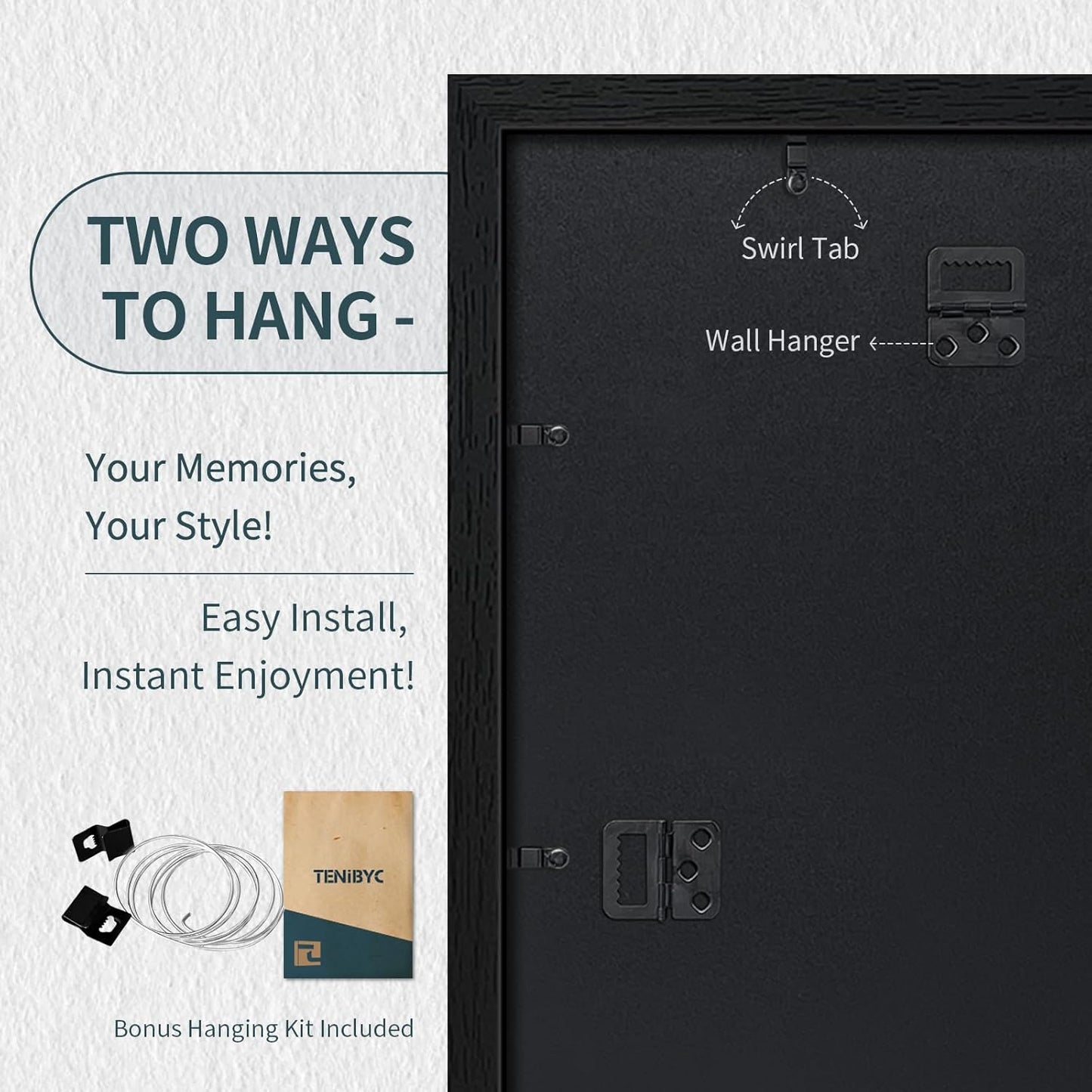 20x24 Picture Frame Set of 3, Textured Black Solid Wood Poster Frame, Wall Gallery Frame