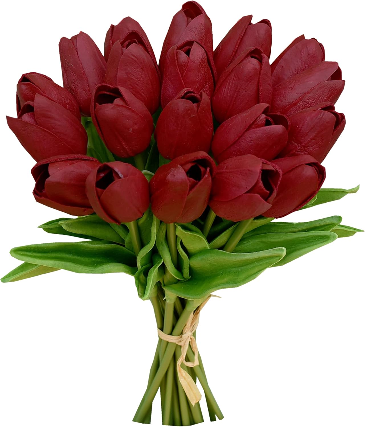 Mandy's Artificial Tulips 20 Stems Burgundy PU Faux Flowers for Wedding Home Decor 13.5 Inch