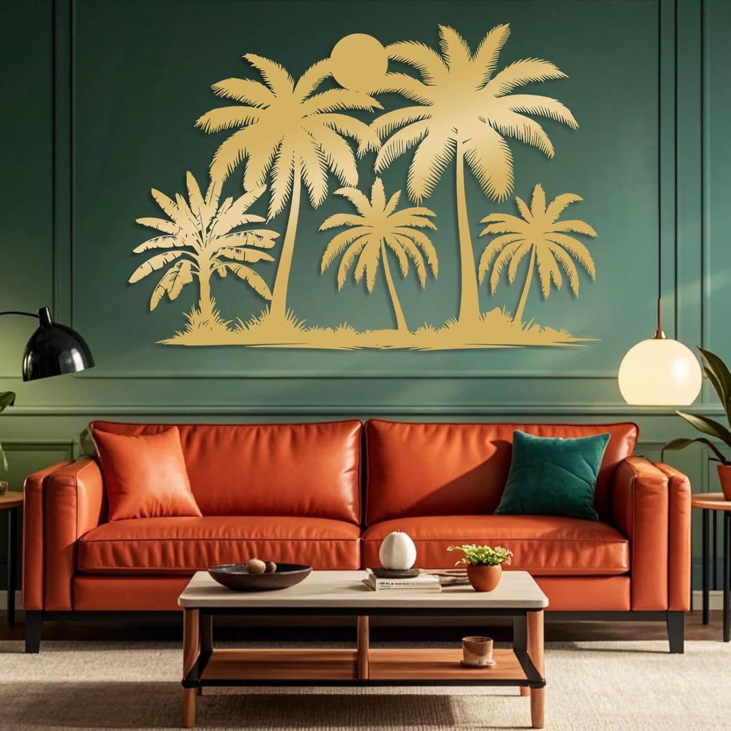 Tuglona Metal Palm Tree with Sunset Wall Decor, Tropical Palm Tree Metal Wall Art, Tropical Wall Decor, Sun Wall Art, Beach Wall Decoration, Coastal Trees Wall Hanging (Black, 53"x37"/135x93cm)