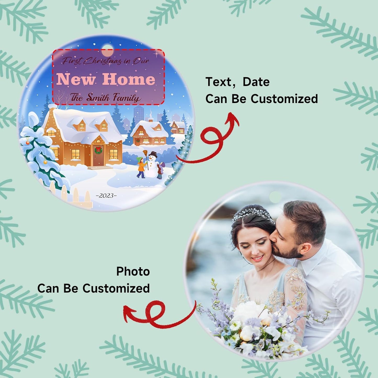 Personalized First Christmas in Our New Home Hanging Ornament 2025, Ceramic Custom Christmas Photo Ornament Xmas Tree Decorations Housewarming Gift for Family Couples Wedding