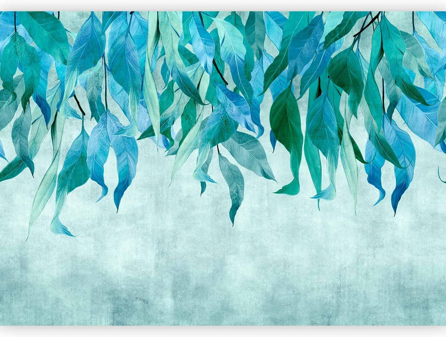 artgeist Premium Wall Mural Hanging Leaves 98x69 in - Non-Woven Wallpaper Fleece Wall Decor Photo Print Picture Image Design Nature Botanical Concrete Green Blue b-C-10146-a-b