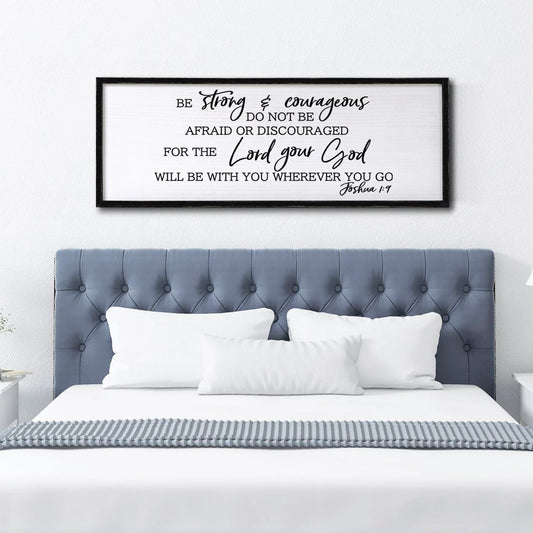 Be Strong And Courageous Sign Bible Verse Framed Wall Art, 40''×15'' Rustic Religious Christian Proverbs 3:5-6 Sign, Horizontal Holy Inspirational Catholic Scripture Decor