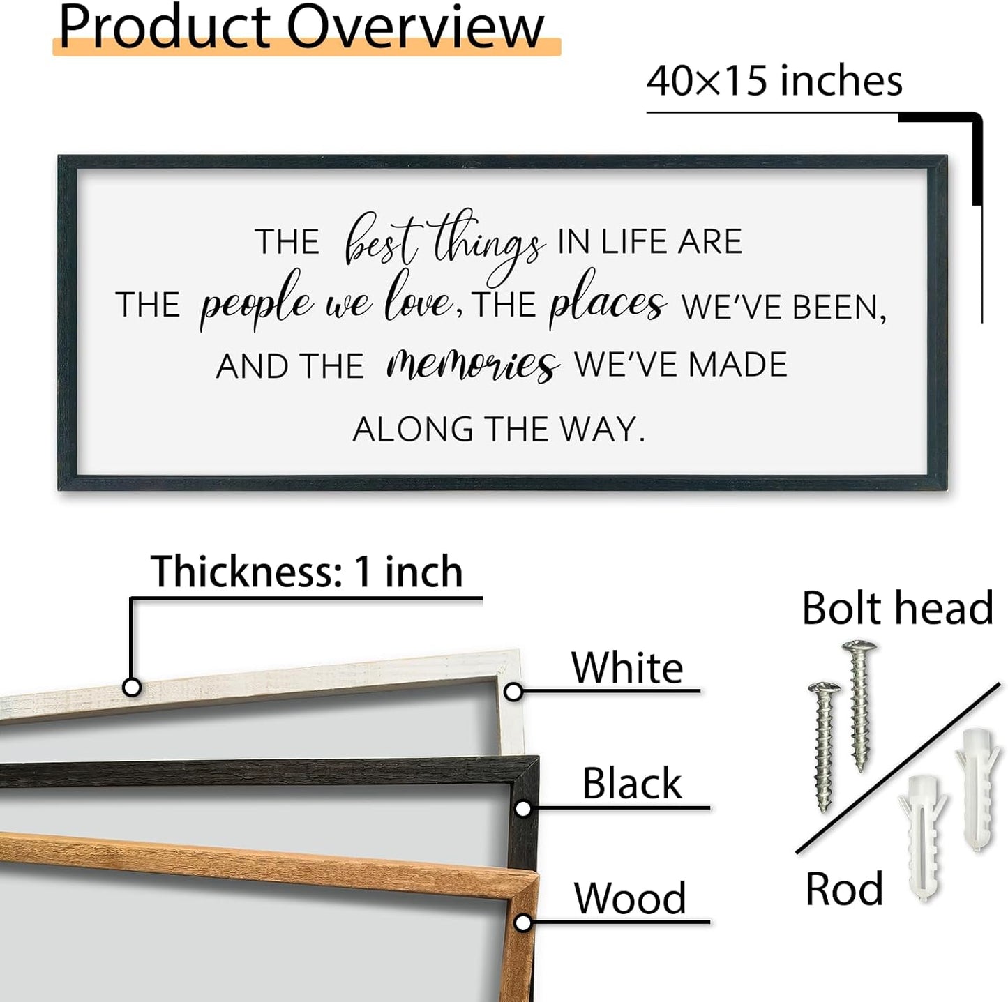 SRSZHIYUE The Best Things in Life Sign Wall Decor Art 40"×15" for family Home Bedroom Adventure Large Wood Framed Wall Hanging (Black)