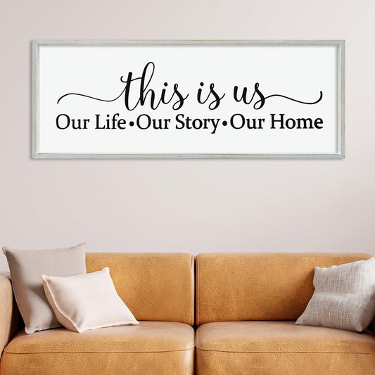 LuZhiQiang This Is Us Sign Wall Decor 40"×15" for Bedroom Family Sign Large Framed Wooden Wall Hanging Art (White)