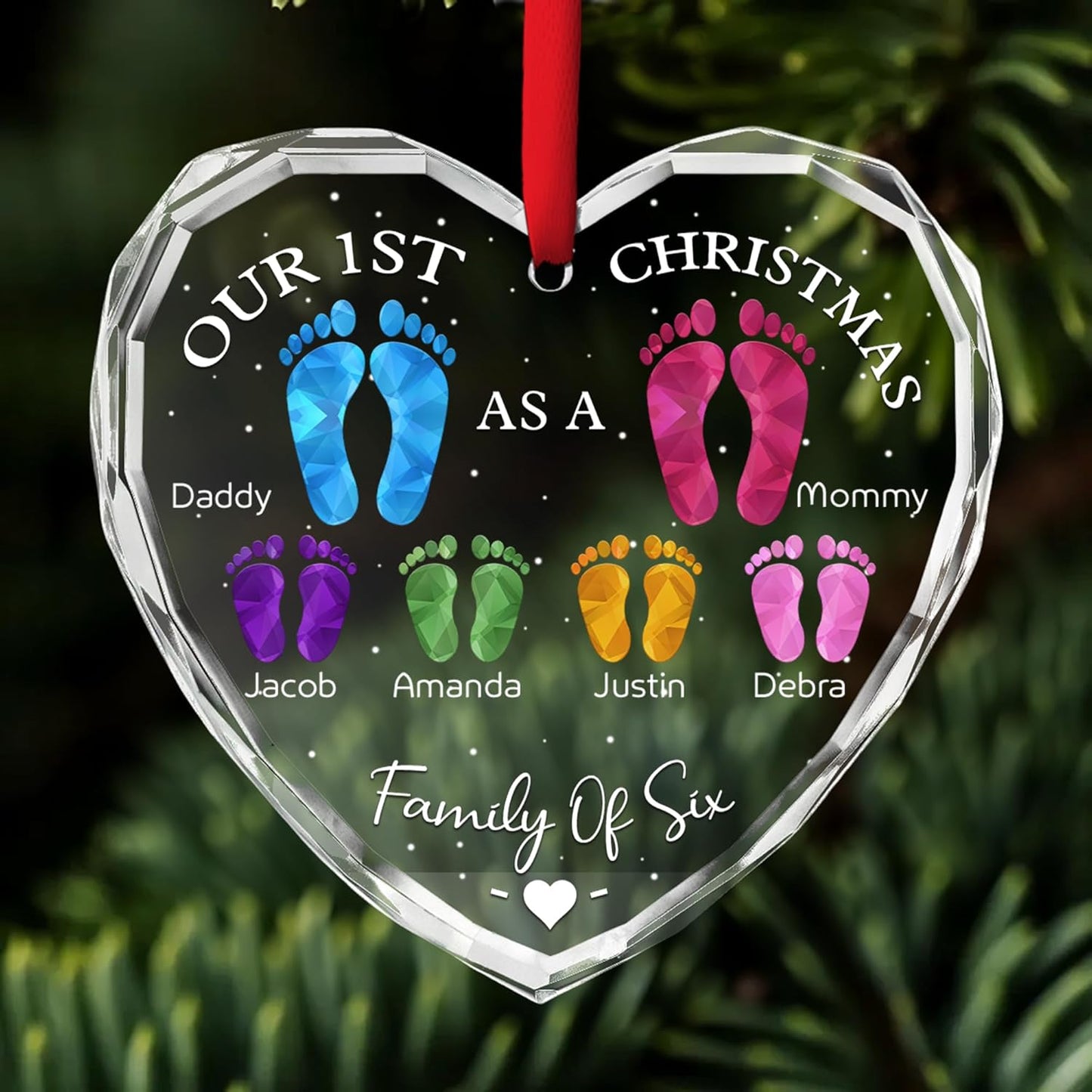 First Christmas As A Family - Personalized Custom Glass Ornament for Family of 6 People and Pets, 1st Xmas Family Ornament 2025 Baby's First Christmas