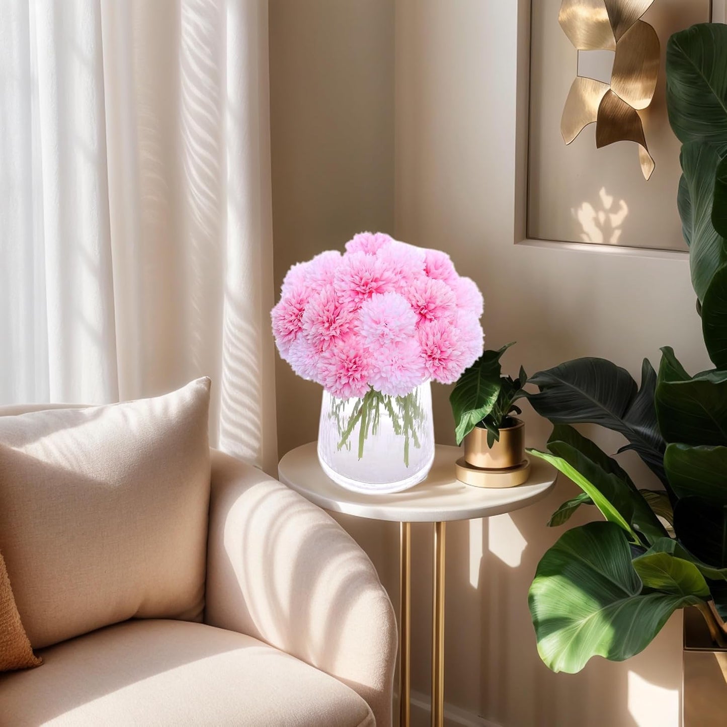 Kimura's Cabin 20Pcs Fake Mums Flowers Artificial Silk Ball Flower Faux Chrysanthemum Wedding Arrangements Bouquets Home Garden Table Centerpieces (Pink Light Pink)