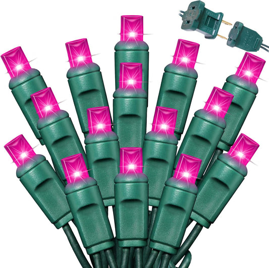600LED (12pk of 50L) String Lights,LED Christmas Lights, 6" SPACING,Green Wire,Pink