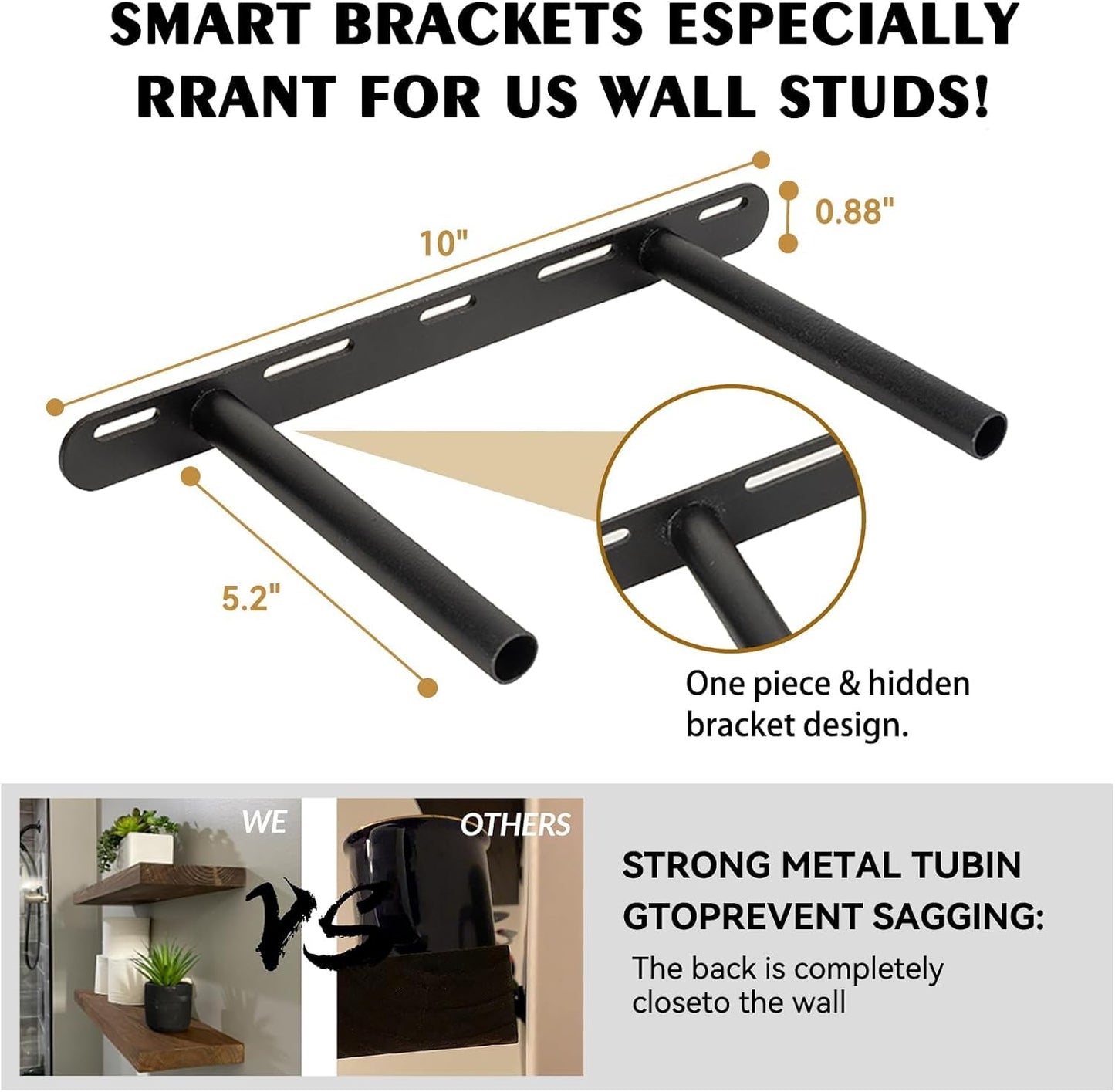 BGMG Wood Floating Shelves for Wall 18 inch Set of 2, Rustic Wooden Wall Mount Shelves for Living Room Bedroom Kitchen Farmhouse-18x6.7x1.25 inch- Gold Oak