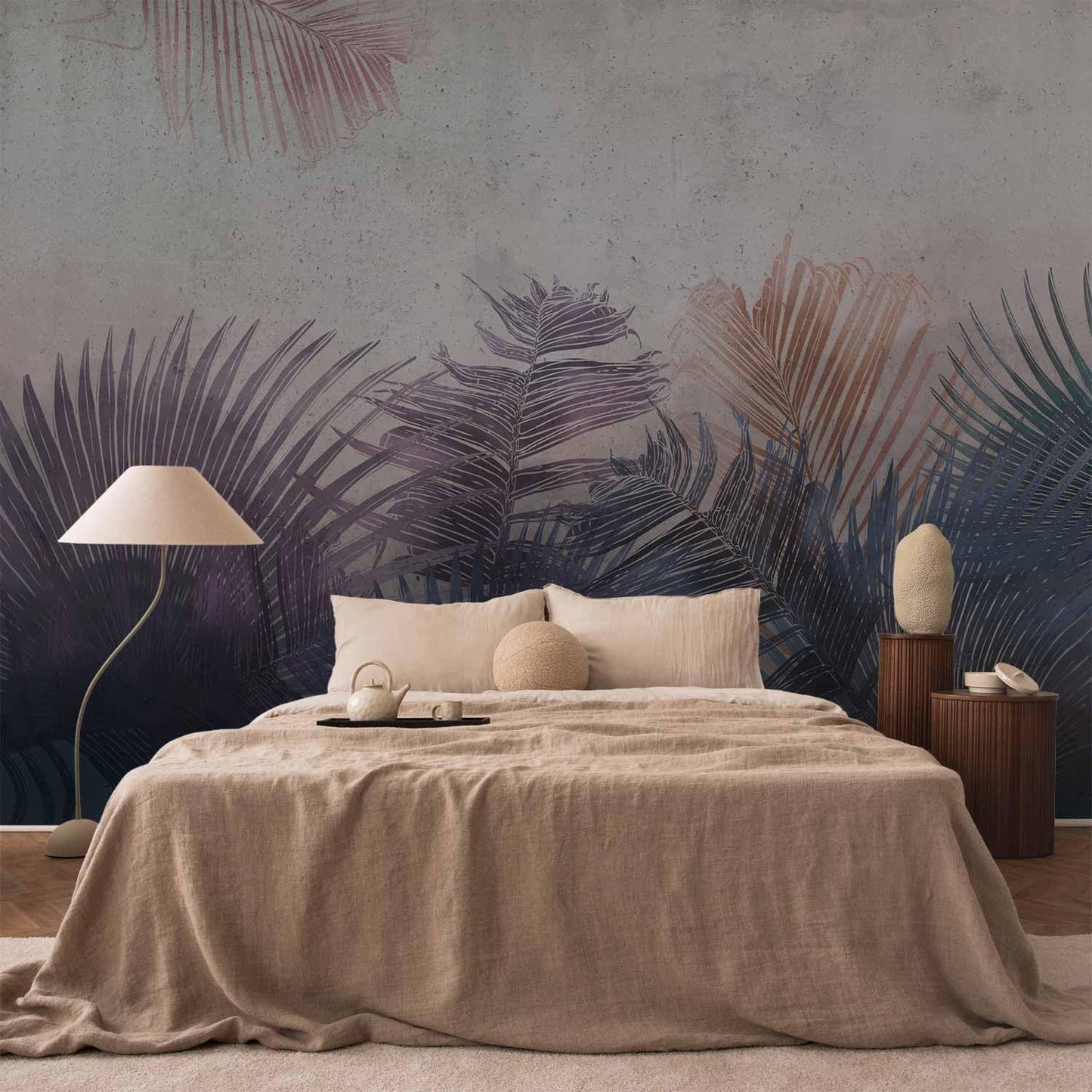artgeist Wall Mural Jungle 96x69 in - XXL Peel and Stick Self-Adhesive Wallpaper Removable Large Sticker Foil Wall Decor Print Picture Image Design Leaves Botanical Nature Purple Grey b-A-0827-a-a