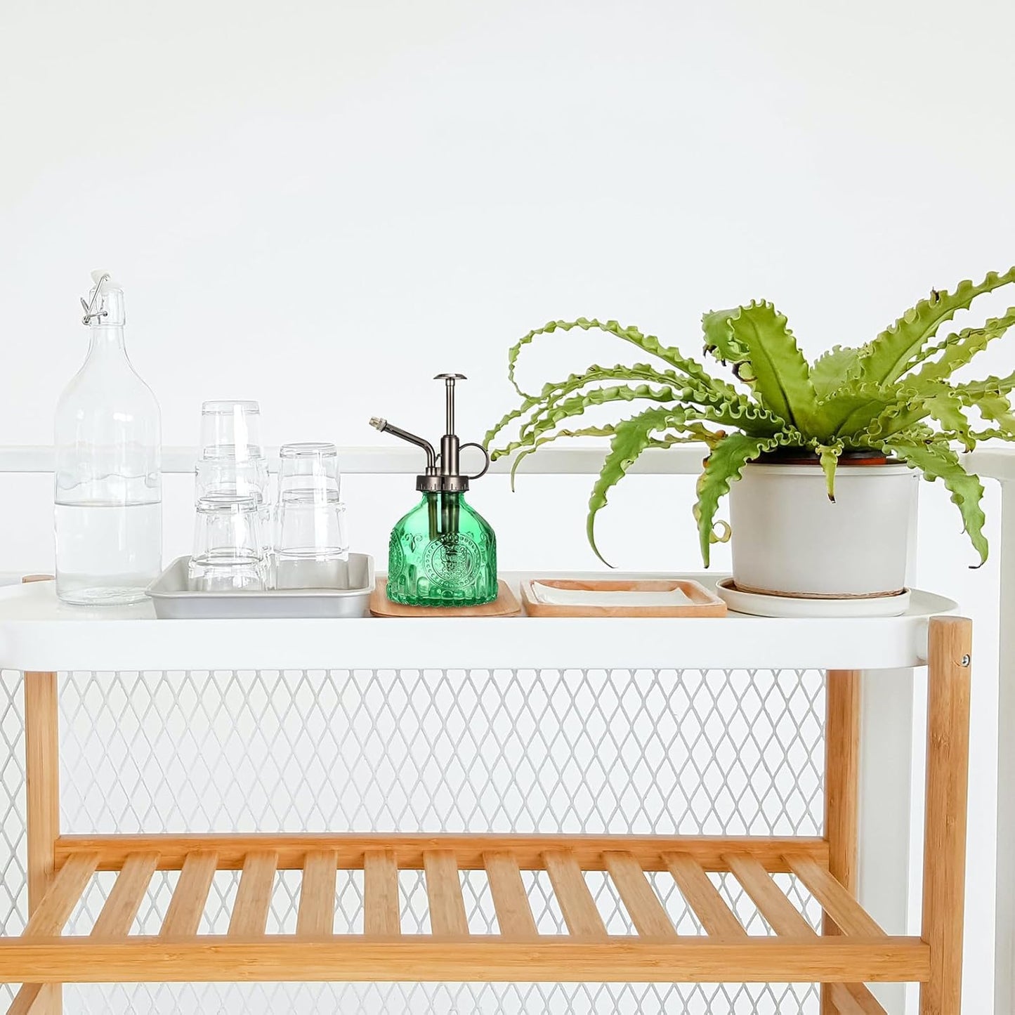 Glass Plant Mister Spray Bottle, Vintage Plant Spritzer Watering Can, Succulent Watering Bottle with Top Pump, Small Plant Sprayer Mister for Indoor Outdoor House Plant - Green