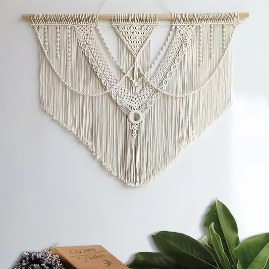 guzhiou large macrame wall hanging - Boho Tapestry Macrame Wall Decor Art- Chic Bohemian Handmade Woven Tapestry Home Decoration for Bedroom Living Room Apartment Wedding Party - 43"x32" (Beige-A)