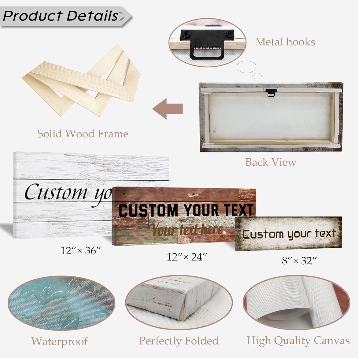 LZIMU Custom Text Signs Wall Decor Personalized Canvas Quote Family Sign Wall Art Wood Background Rustic Farmhouse Decor Framed (12"x36")