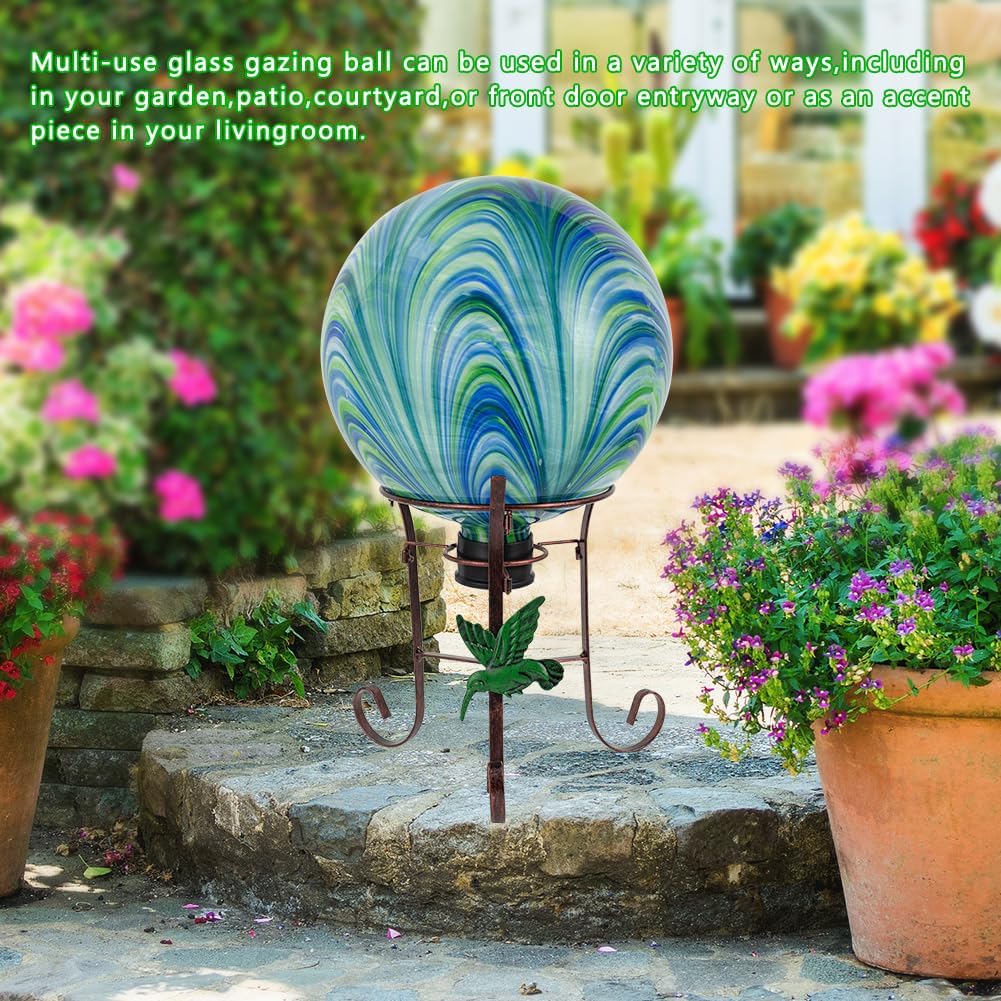 10" Diameter Gazing Ball with 8.5" Metal Stand Indoor Outdoor Glass Globe Sphere Festive Decor Yard Ornament Gazing Balls for Garden,Home,Lawn,Patio,Porch,Birthday Gift for Women(Green)