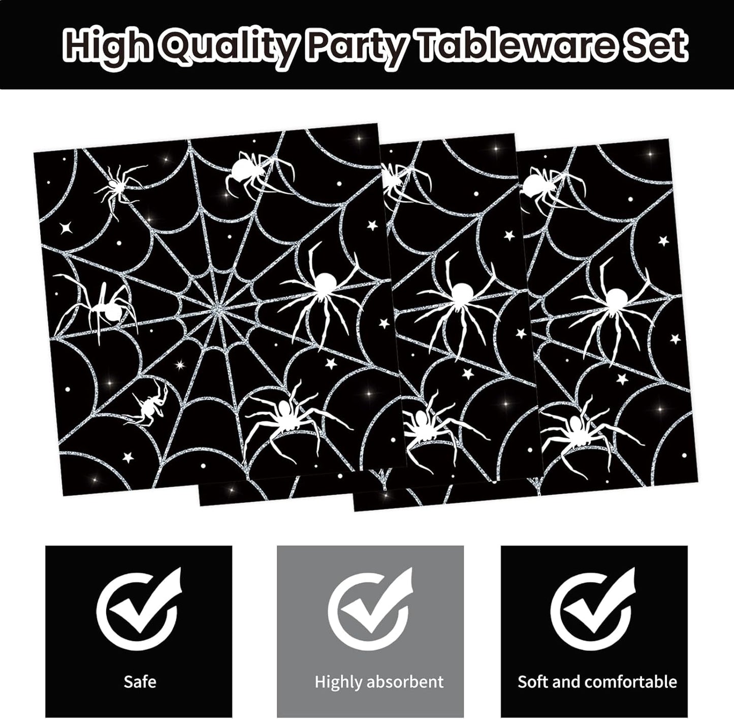 40Pcs Halloween Paper Plates and Napkins Party Supplies, Spider Web Plates Napkins Disposable Dinnerware Set for Spooky Halloween Party Decorations