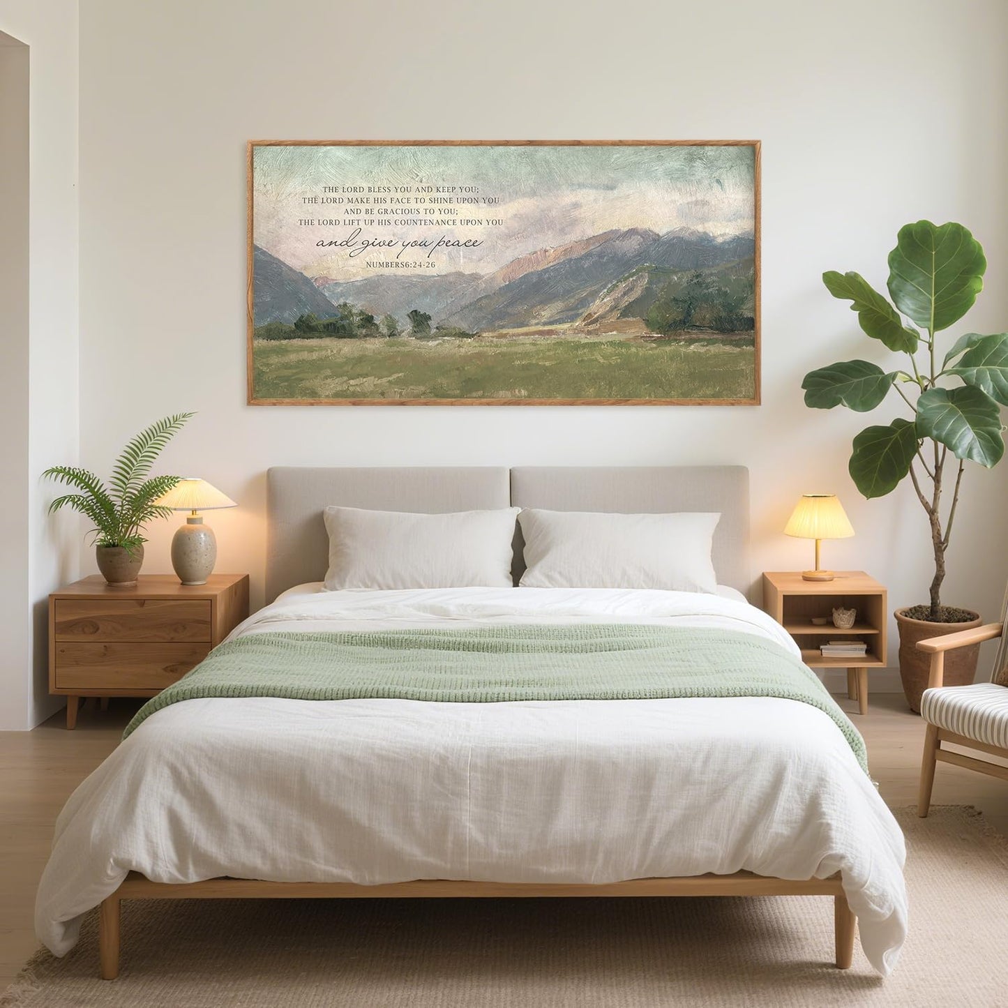 Aurlan Numbers 6:24-26 May The Lord Bless You Wall Art(40"x20"), Large Jesus Christian Bible Verse Scripture Canvas Artwork, Abstcat Watercolor Mountain Landscape Nature Decor for Home Dining Room Christ Gift