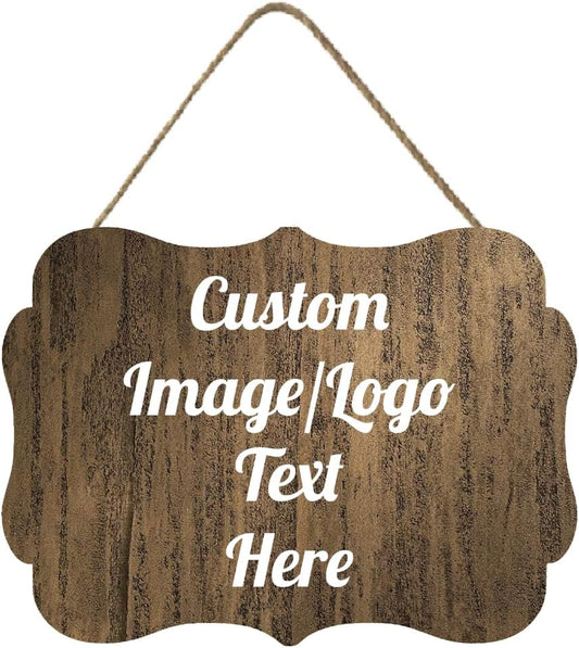 Personalized Wooden Welcome Sign Front Door Decor Home Sign Customized Image/Text Hanging Farmhouse Decorations for Home Office 11.2 * 8 Inch