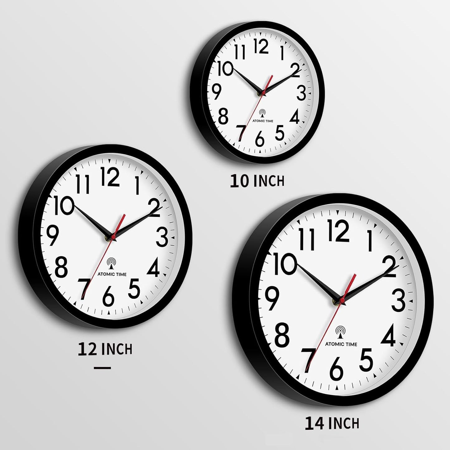 Atomic Wall Clock Analog 14 Inch Battery Operated Modern Decorative for Living Room Kitchen Office Bedroom Bathroom(Black)