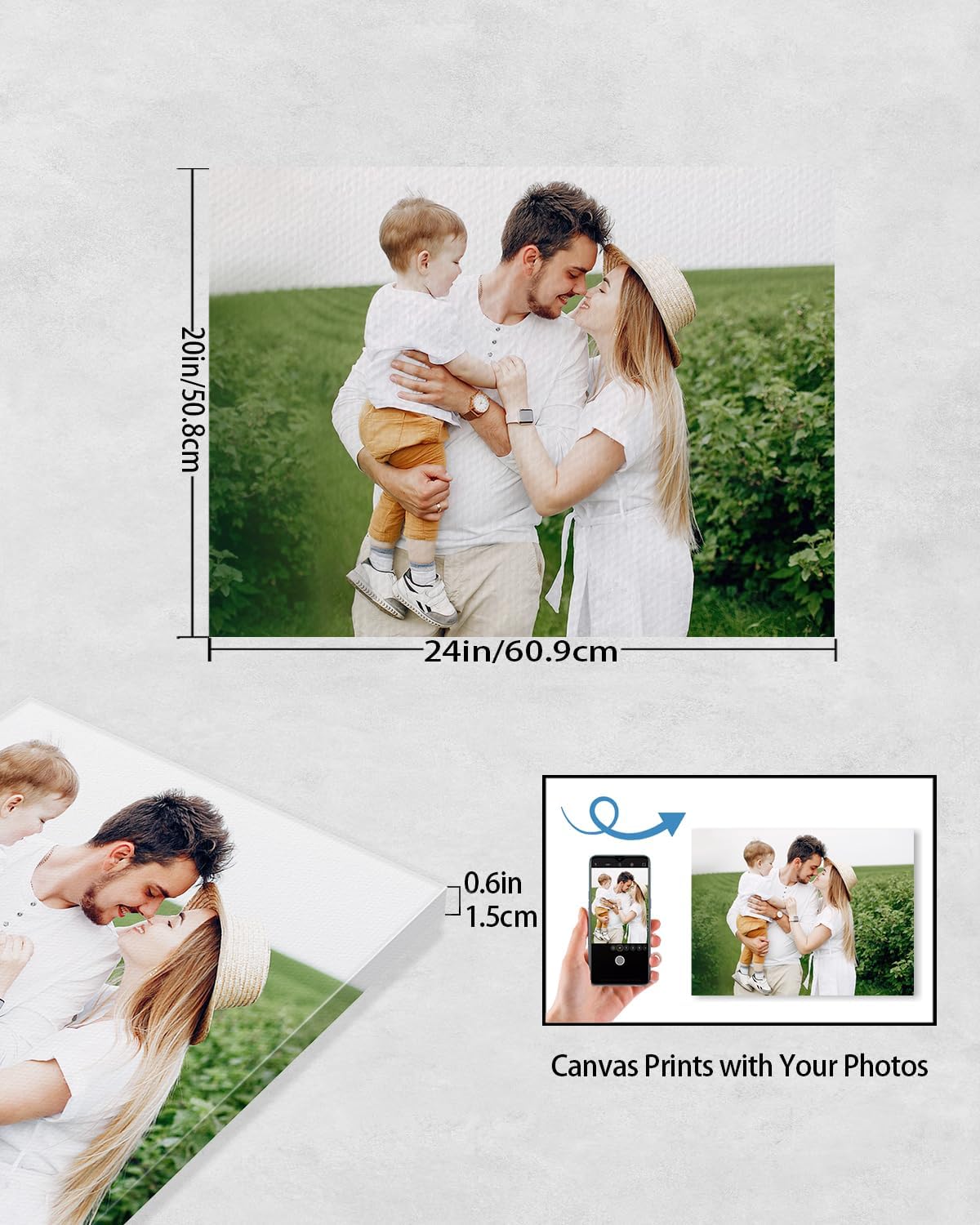 AbcCustomize Canvas Prints with Your Photos, Personalized Photo To Canvas Print for Bedroom, Living Room, Farmhouse Office Decor,Custom Canvas Wall Art for Gifts & Keepsakes, Ready to Hang