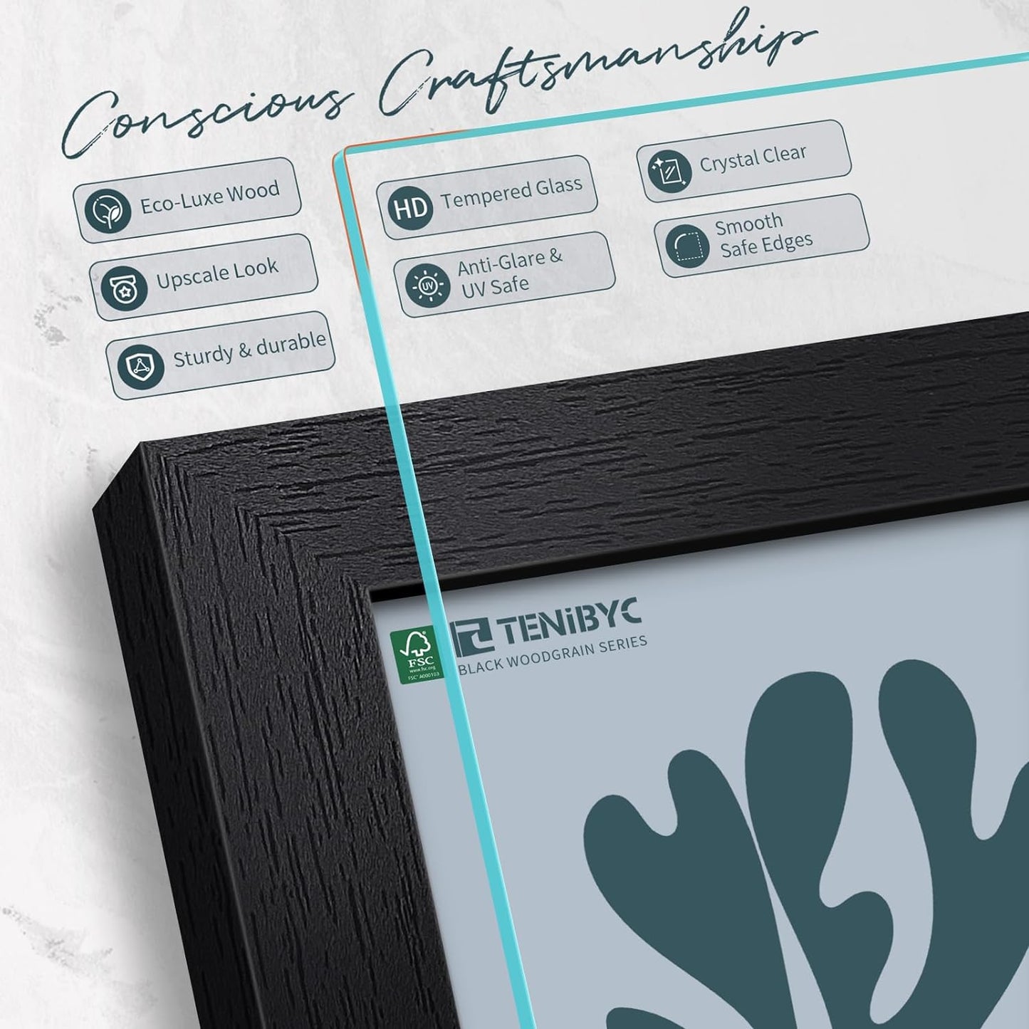 12x18 Poster Frame Set - 3 Pack, Textured Black Solid Wood with HD Tempered Glass, Wall Gallery Picture Photo Frame