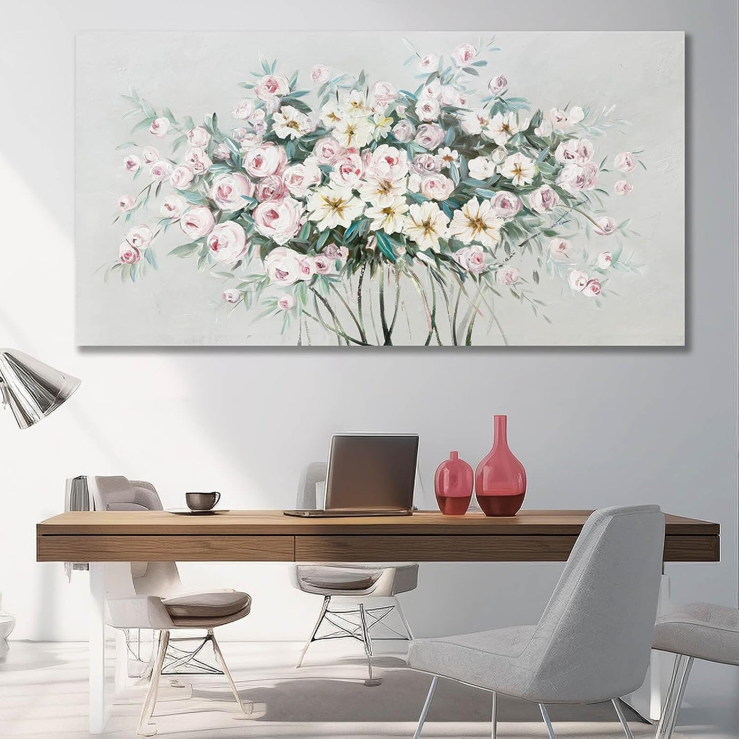 Green Wall Art Floral Home Decor Sage Green Pictures Wall Decor Pink Photo Pictures Flowers Wall Decorations for Girls Room 29"x58"