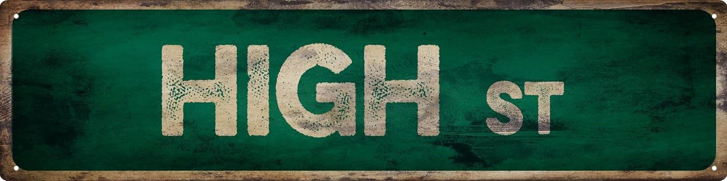 Vintage Tin Sign Retro Metal High Street Signs Stylish Wall Art Plaques for Home Decor Bathroom Kitchen House and Gothic Wall Decor or as a Unique Poster 16x4 in