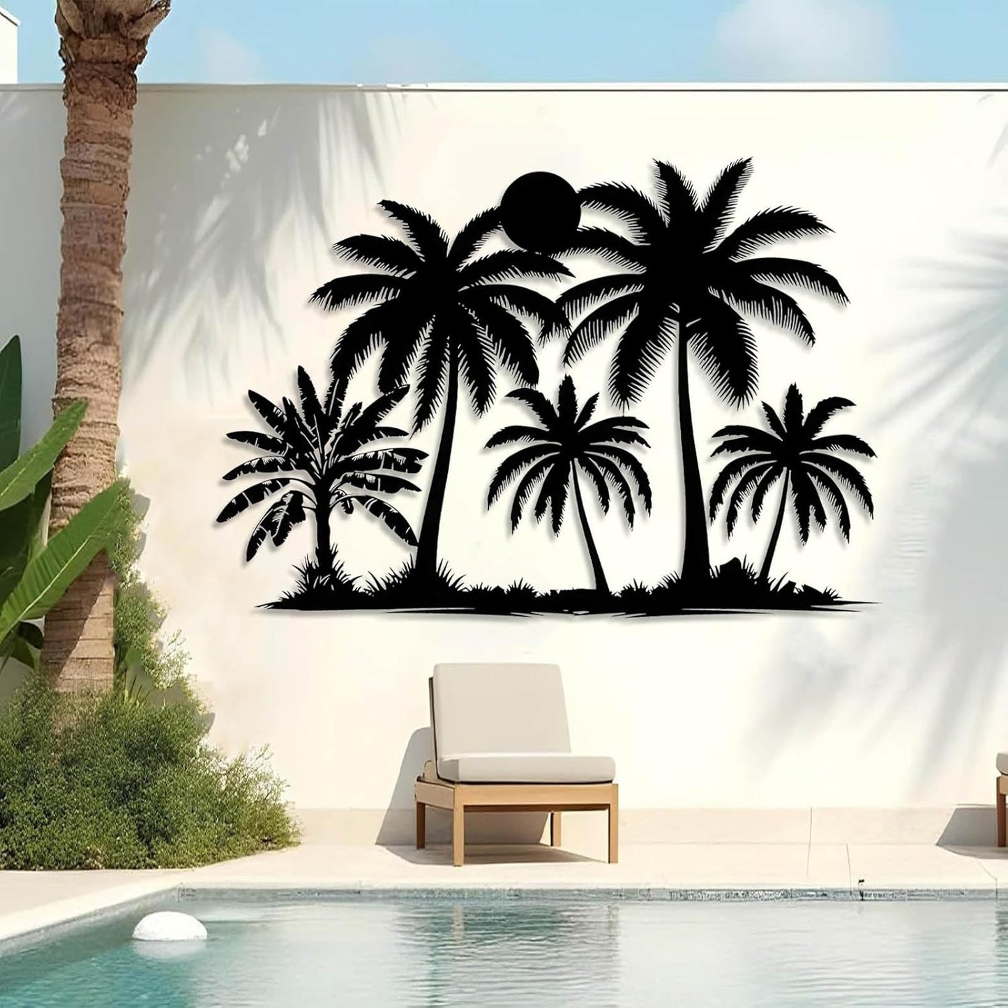 Tuglona Metal Palm Tree with Sunset Wall Decor, Tropical Palm Tree Metal Wall Art, Tropical Wall Decor, Sun Wall Art, Beach Wall Decoration, Coastal Trees Wall Hanging (Gold, 41"x29"/105x73cm)