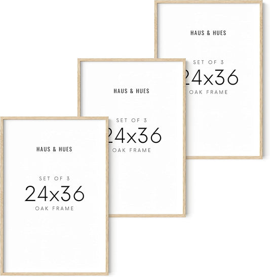HAUS AND HUES 24"x36" Beige Oak Wood Frames Set of 3-24x36 Natural Wood Frames for Posters, 24x36 Frame Wood, 24x36 Poster Frames for Wall, 24x36 Frame Light Wood, Picture Frames 24x36