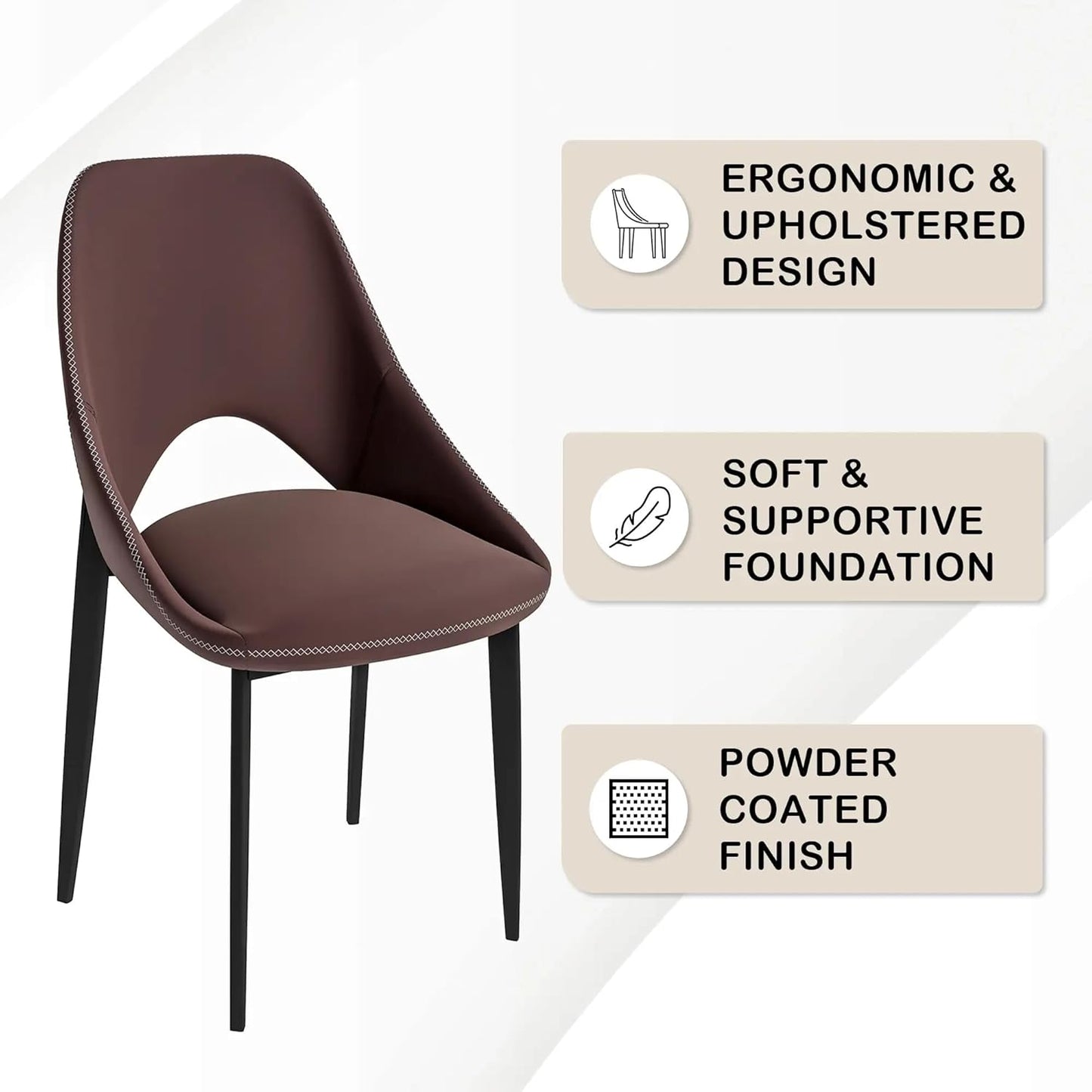 LeisureMod Amalfi Upholstered Fabric Dining Chair – Modern Side Chair with Iron Legs, Mid-Century Accent Chair for Dining Room or Kitchen