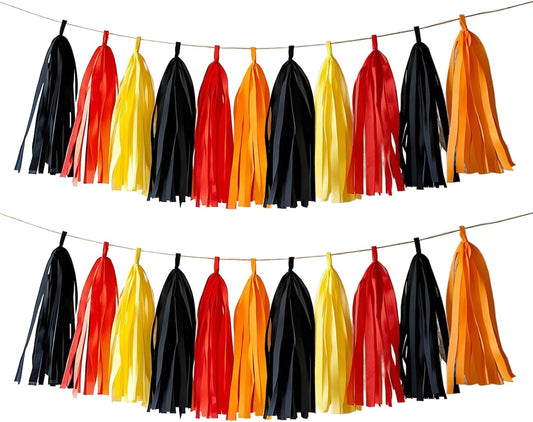 Fire Truck Tissue Tassel Garland - DIY Firefighter Birthday Party Decorations with 20 Pre-Cut Yellow Red Black Orange Paper Garland Banner, for Baby Shower,Race Car,Fire Truck Theme