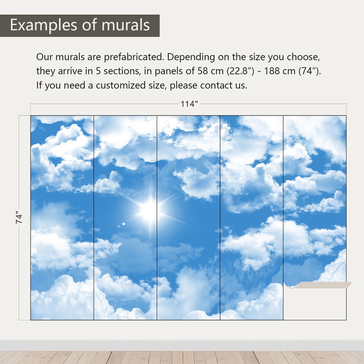 AFZEVEB-Ceiling Mural Blue Sky White Clouds Wallpaper for Living Room 114"x74"(Not Peel and Stick)