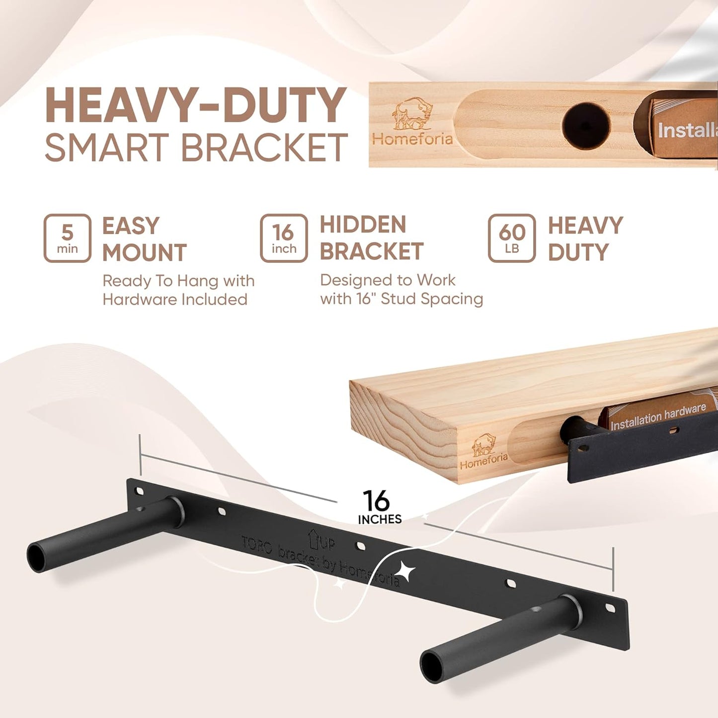 Homeforia 24inch Walnut Floating Shelves for Wall, High End Solid Real Wood 24in Floating Shelf for Bathroom, Dark Brown 24 inch Long Floating Shelves, Heavy Duty Bracket, 24 X 6.5 X 1.75 in, Set of 2