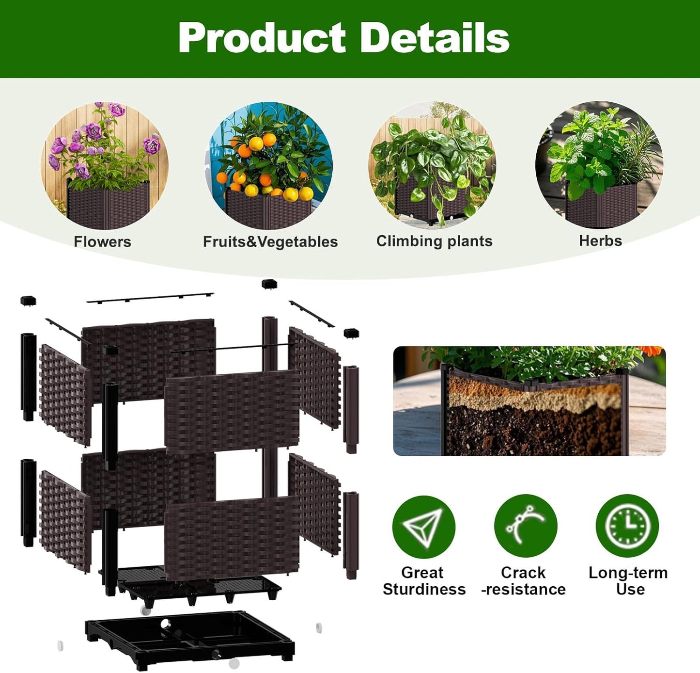Arch Trellis - 126(L) * 95(H) inch, Raised Garden Bed with Trellis, Suitable for Garden, Balcony, Terrace Decoration, Black