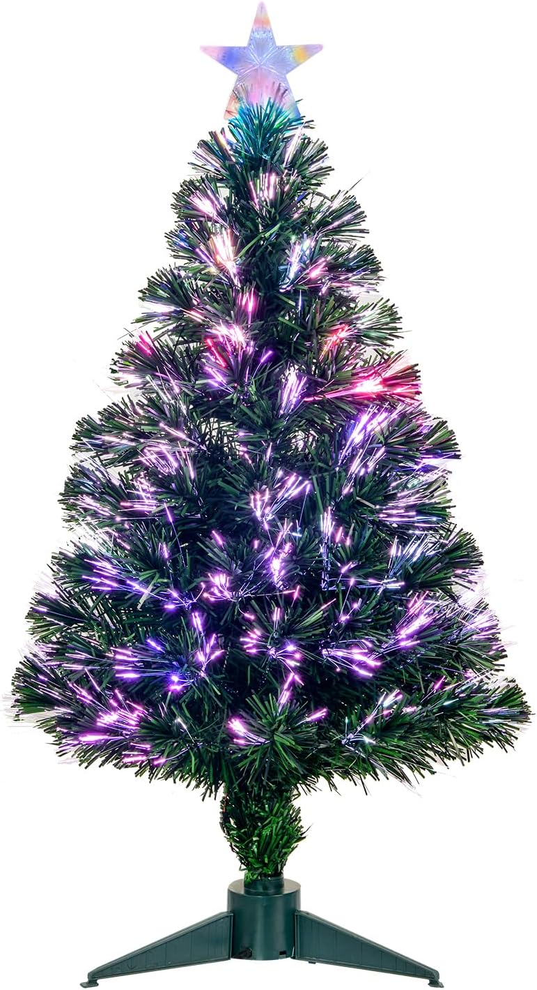 3FT Fiber Optic Green Christmas Tree Artificial Tree with Stand,Pre-lit Full Xmas Tree with Top Star Perfect for Indoor Holiday Decoration