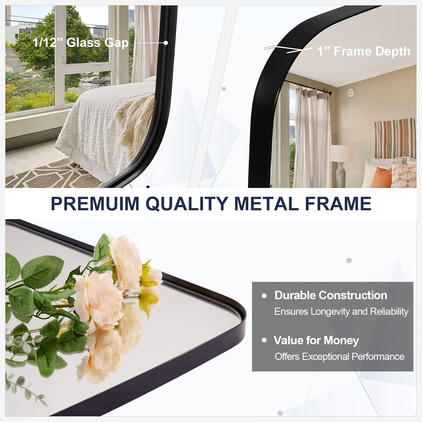 ANDY STAR Oval Mirrors for Bathroom, 30x48’’ Black Oval Mirror for Bathroom, Oblong Mirrors with Black Metal Frame Pill Shaped Mirror Wall Mounted Horizontal or Vertical