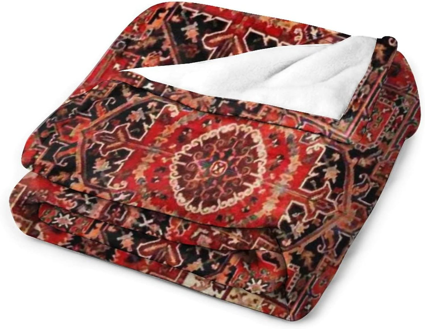 Heriz Antique Vintage Boho Persian Carpet Flannel Fleece Throw Blankets 50"X40" Lightweight Fluffy Winter Fall Blanket Cozy Soft Fuzzy Plush Home Decor for Couch Bed Sofa Bedroom Living Room Travel