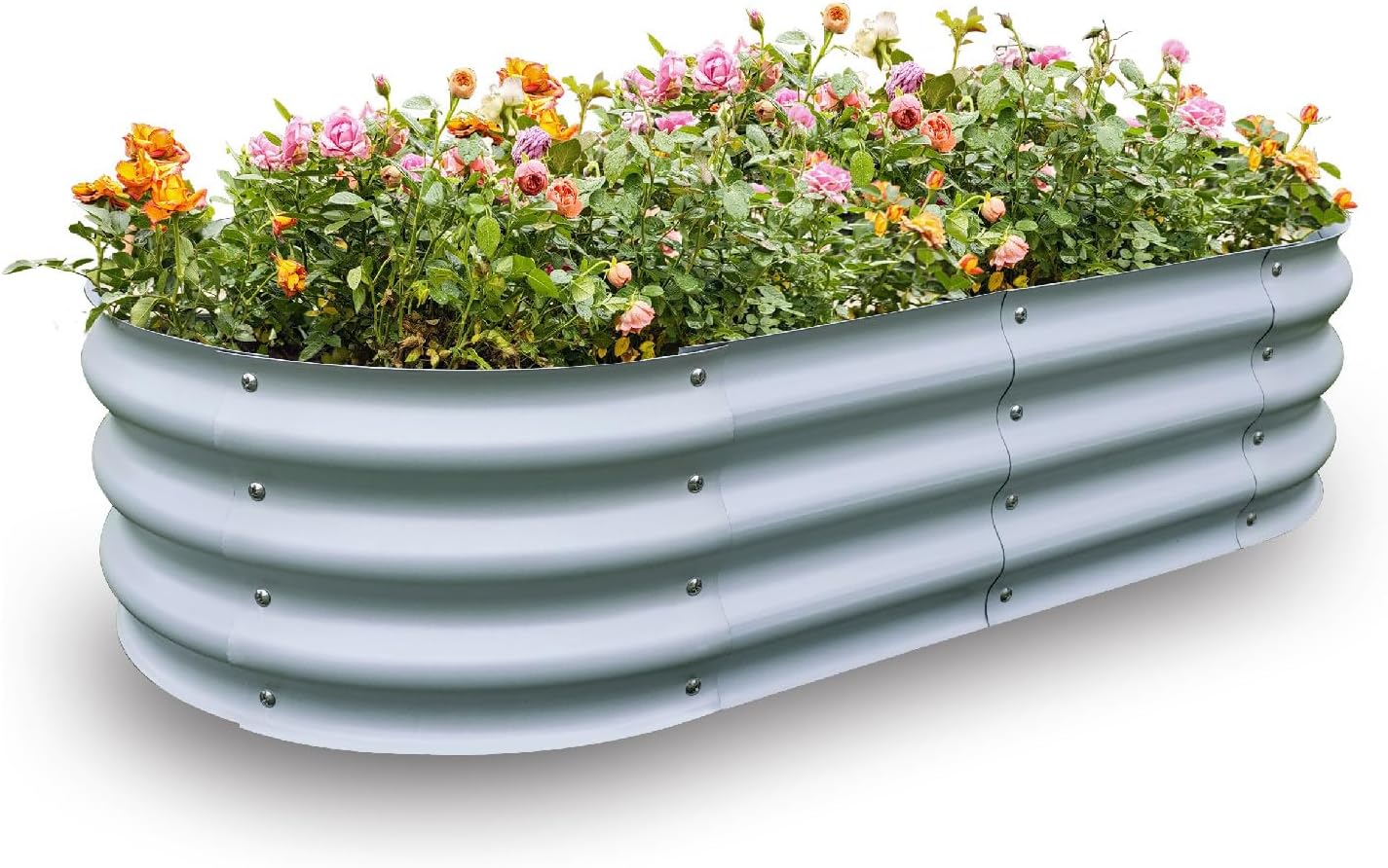 Gardmax Galvanized Raised Garden Bed, Lightweight Planter Boxes Outdoor with Easy Assembly, Large Garden Bed for Vegetables, Fruits, Flower Silver