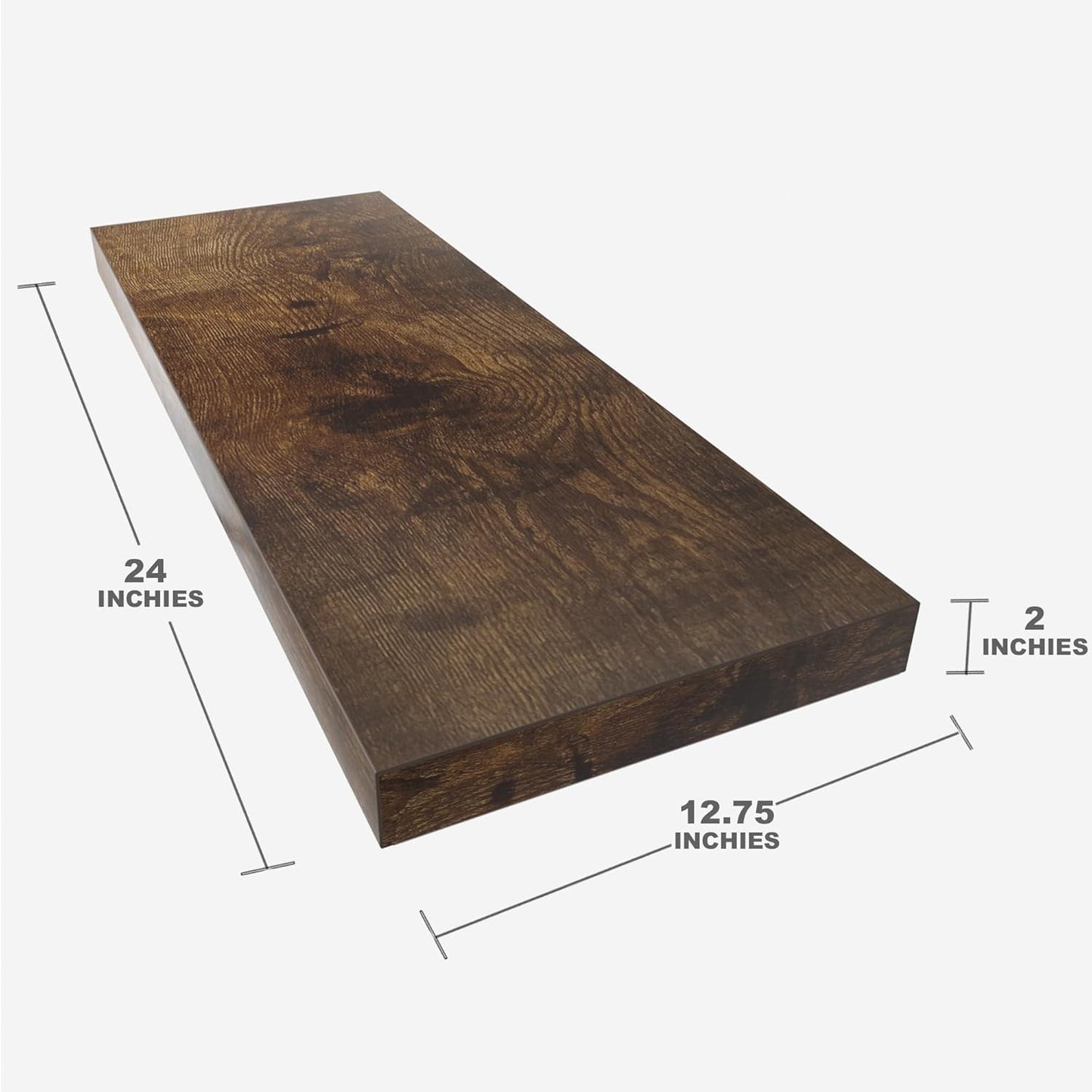 Floating Shelf, Set of 2 Wall Shelf, 24 in W x 12.75 in D x 2 in H Wooden Floating Wall Shelf with Invisible Brackets for Living Room/Bedroom/Bathroom/Kitchen Storage and Decor, Rustic Brown