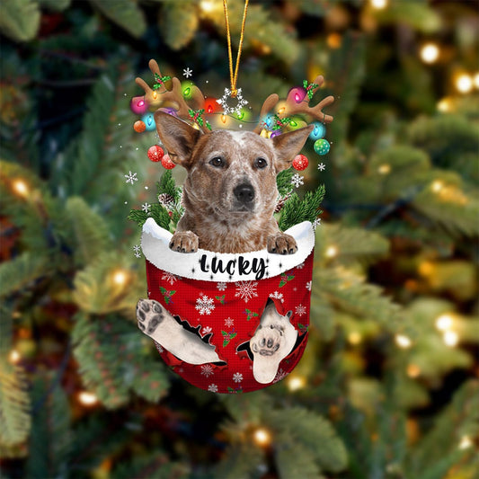 Red Heeler Dog Christmas Ornament, Red Heeler in Snow Pocket Christmas Tree Ornament, Dog Lovers Gift Idea Xmas Decor, Christmas Decorations for Tree, Christmas Ornament Gift for Dog Lovers