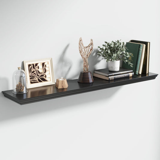 Floating Shelves for Wall, 48 Inch Long Wall Mounted Black Hanging Shelf for Kitchen, Living Room, Office, Bedroom, Bathroom, Retro Vintage Wood Bookshelf for House Decor